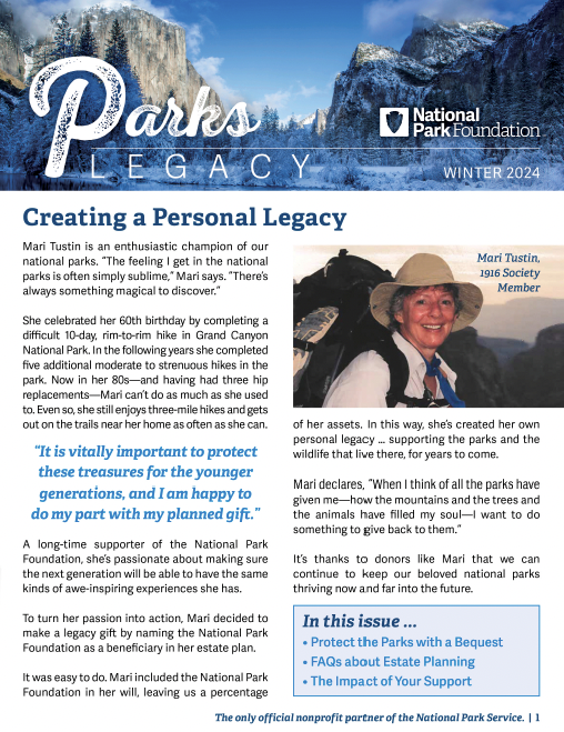 Parks Legacy newsletter cover